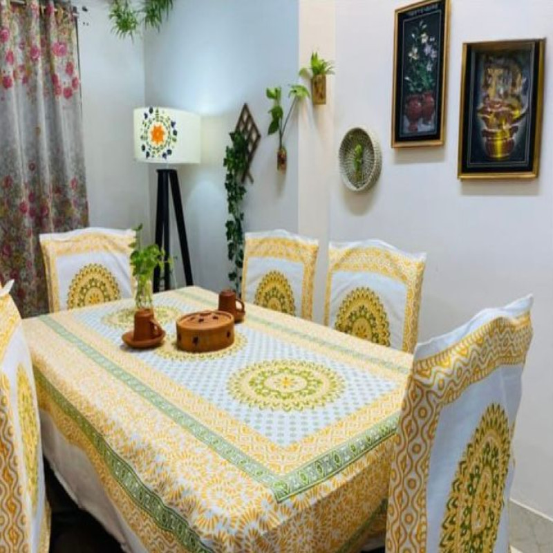 Yellow Sunflower Block Print Table Cloth